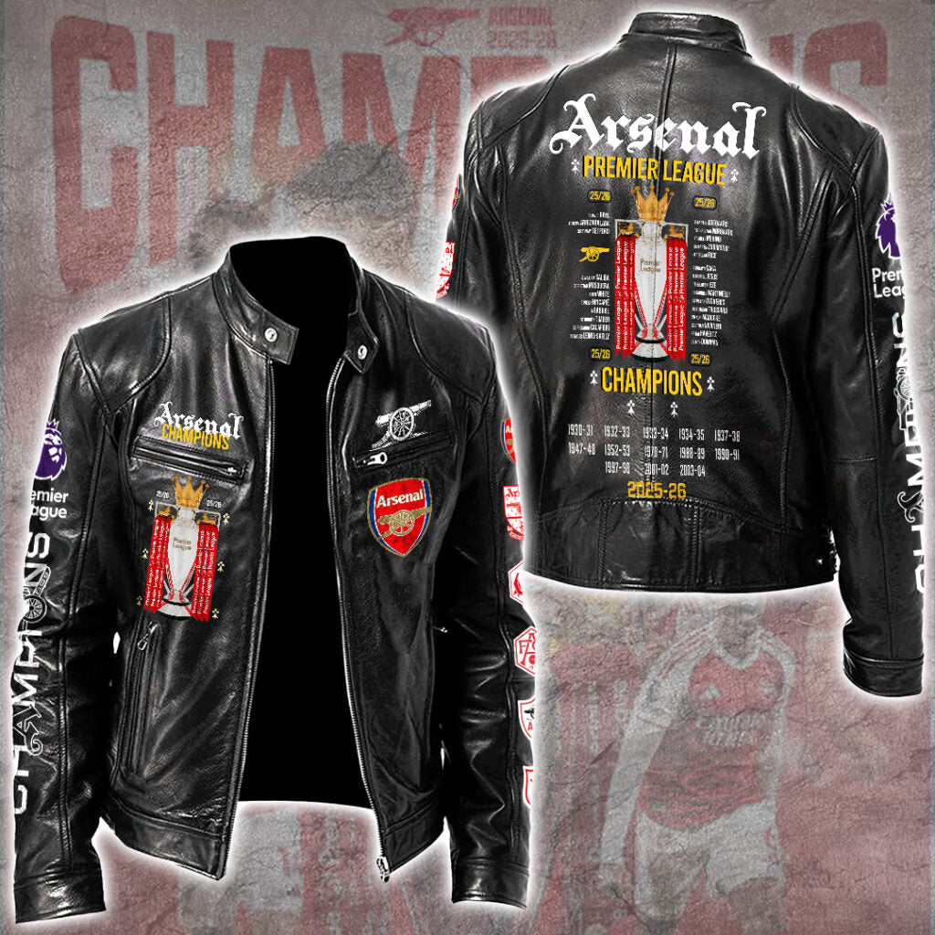 Arsenal FC Premier League Champions 25/26 Motorcycle Leather Jacket – GNE6656