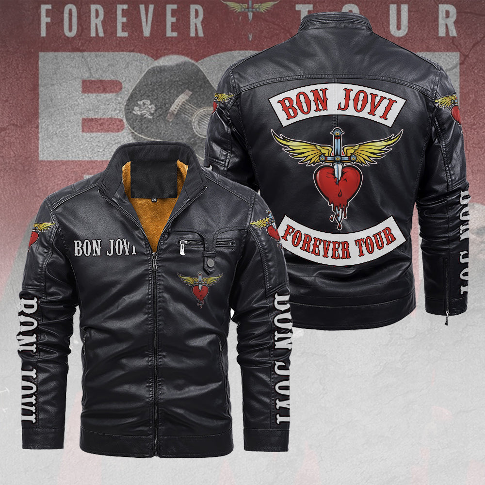 Bon Jovi 2D Leather Yellow Fleece Jacket – TANTN17905