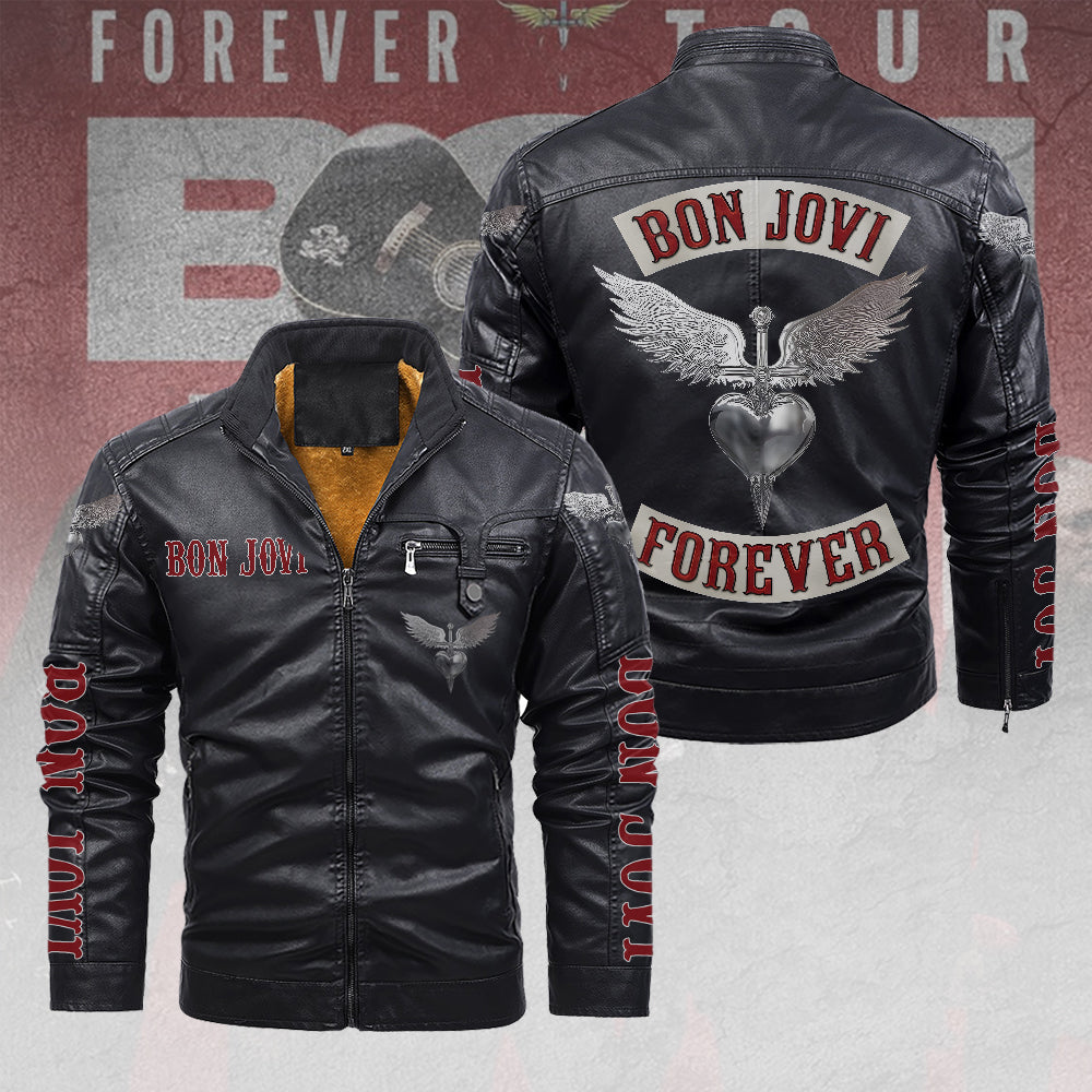 Bon Jovi 2D Leather Yellow Fleece Jacket – TANTN17965