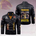 Brisbane Broncos 2025 NRL Premiers 2D Leather Yellow Fleece Jacket – HOATT14660