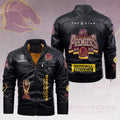 Brisbane Broncos 2025 NRL Premiers 2D Leather Yellow Fleece Jacket – HOATT14537