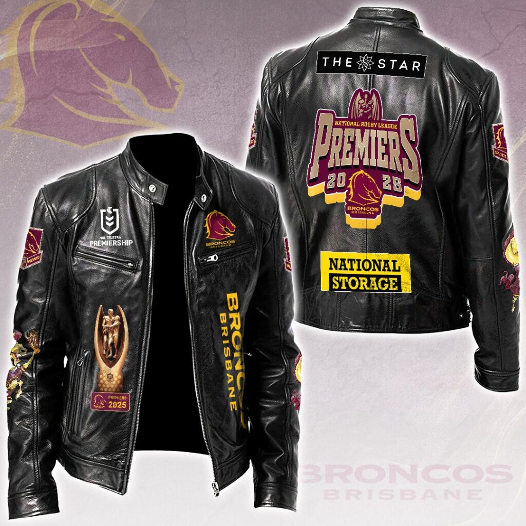 Brisbane Broncos 2025 NRL Premiers Motorcycle Leather Jacket – HOATT14656