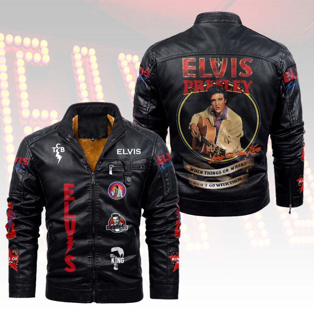 Elvis Presley 2D Leather Yellow Fleece Jacket – HOATT15369