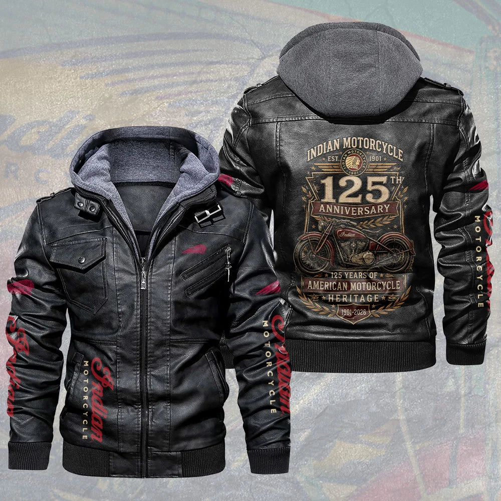 Indian Motorcycle 125th Anniversary 2D Leather Hooded Jacket – TMTHU8761