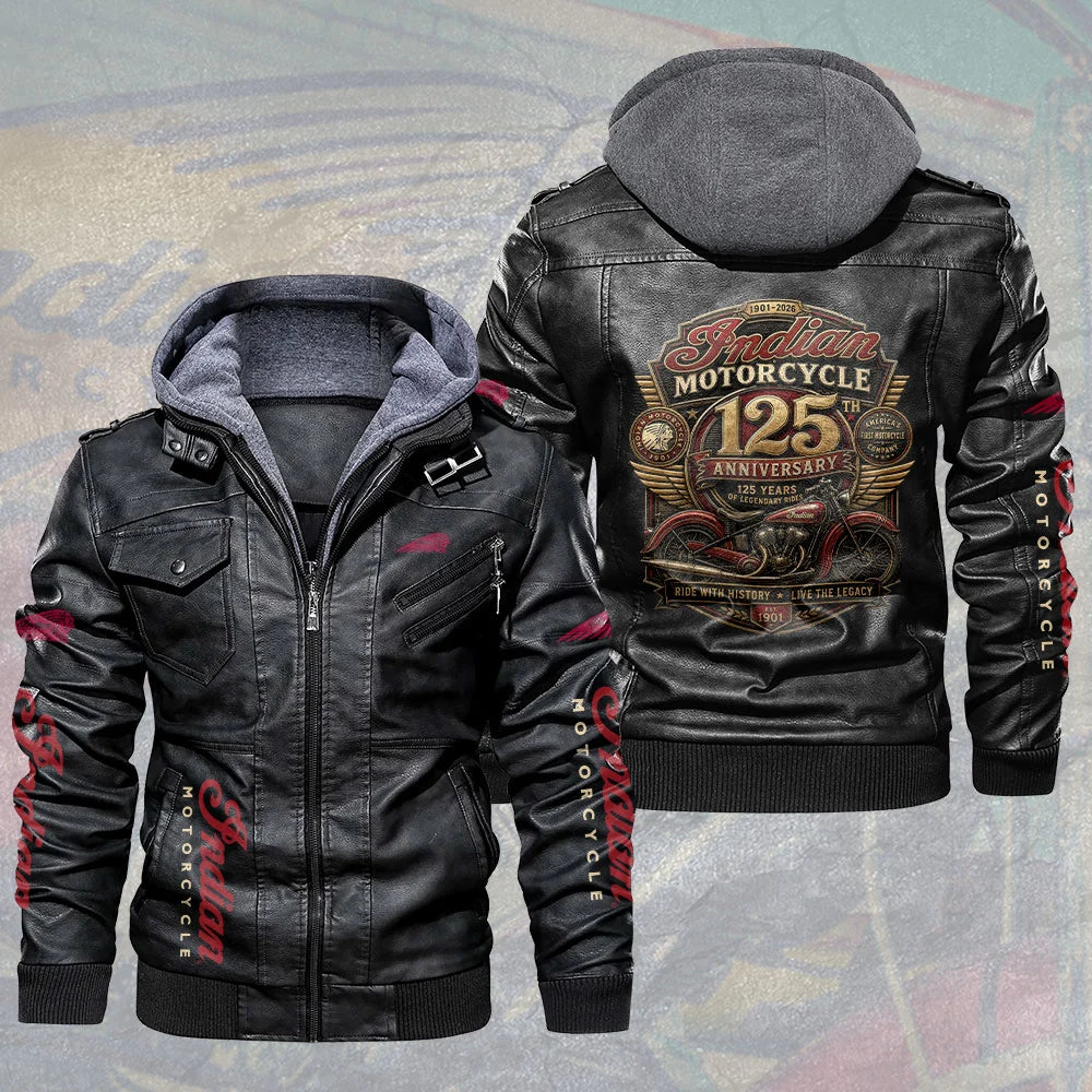 Indian Motorcycle 125th Anniversary 2D Leather Hooded Jacket – TMTHU8920