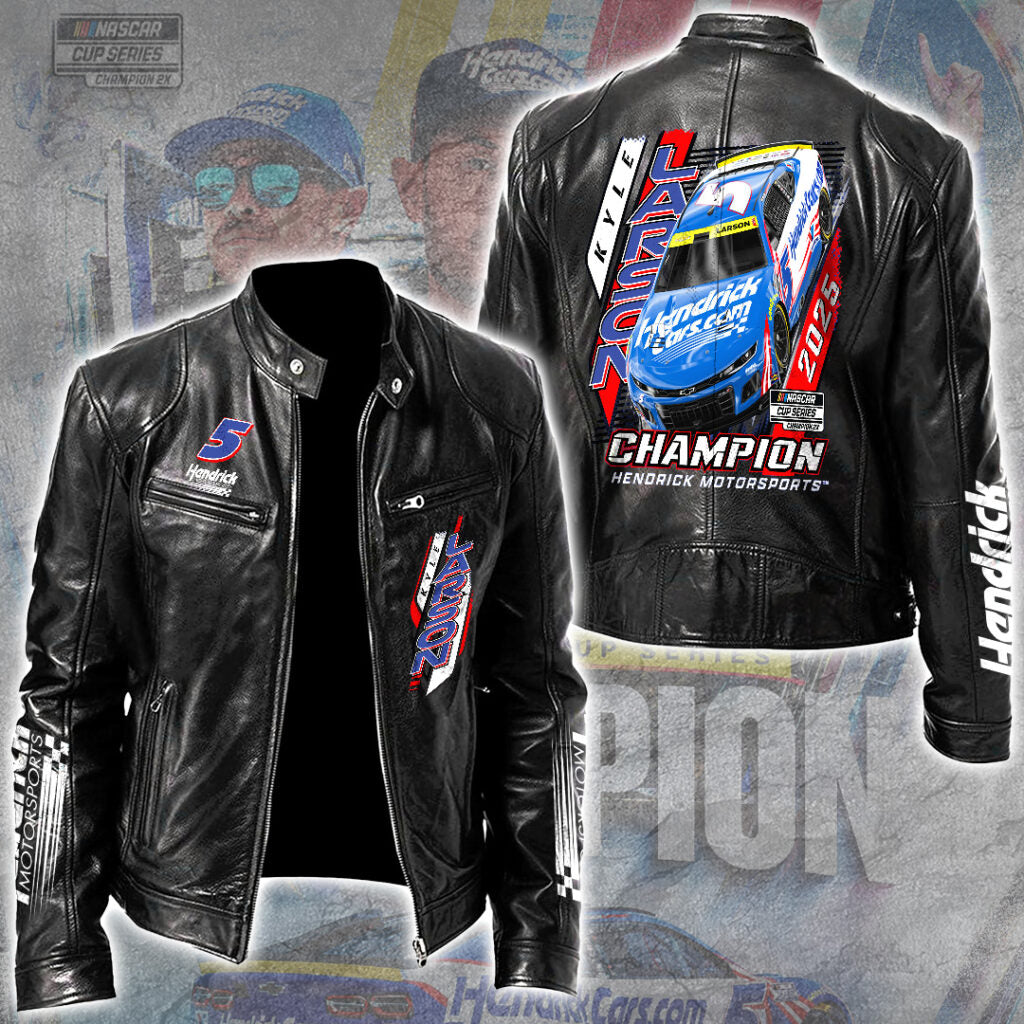 Kyle Larson 2025 NASCAR Cup Series Champion Motorcycle Leather Jacket – TANTN18416