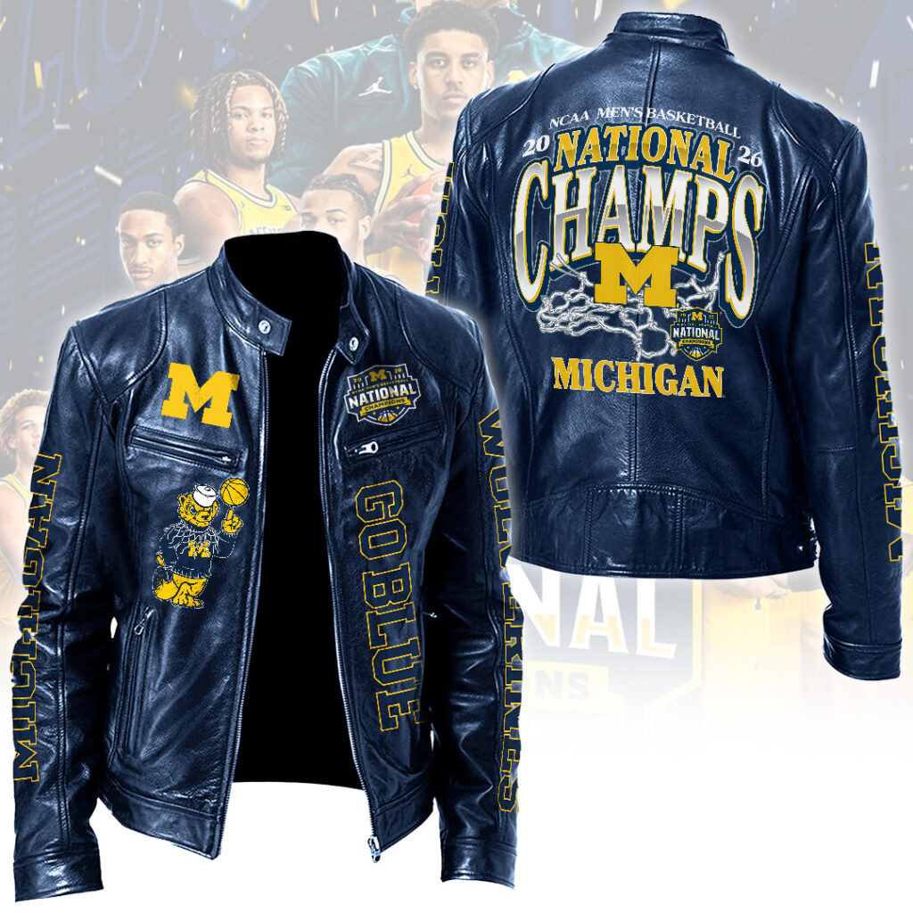 Michigan Wolverines 2026 Men's Basketball National Champions Motorcycle Leather Jacket – TANTN22321