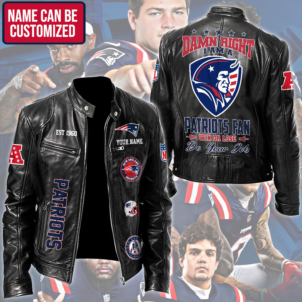 Personalized New England Patriots Motorcycle Leather Jacket – TMTHU3238