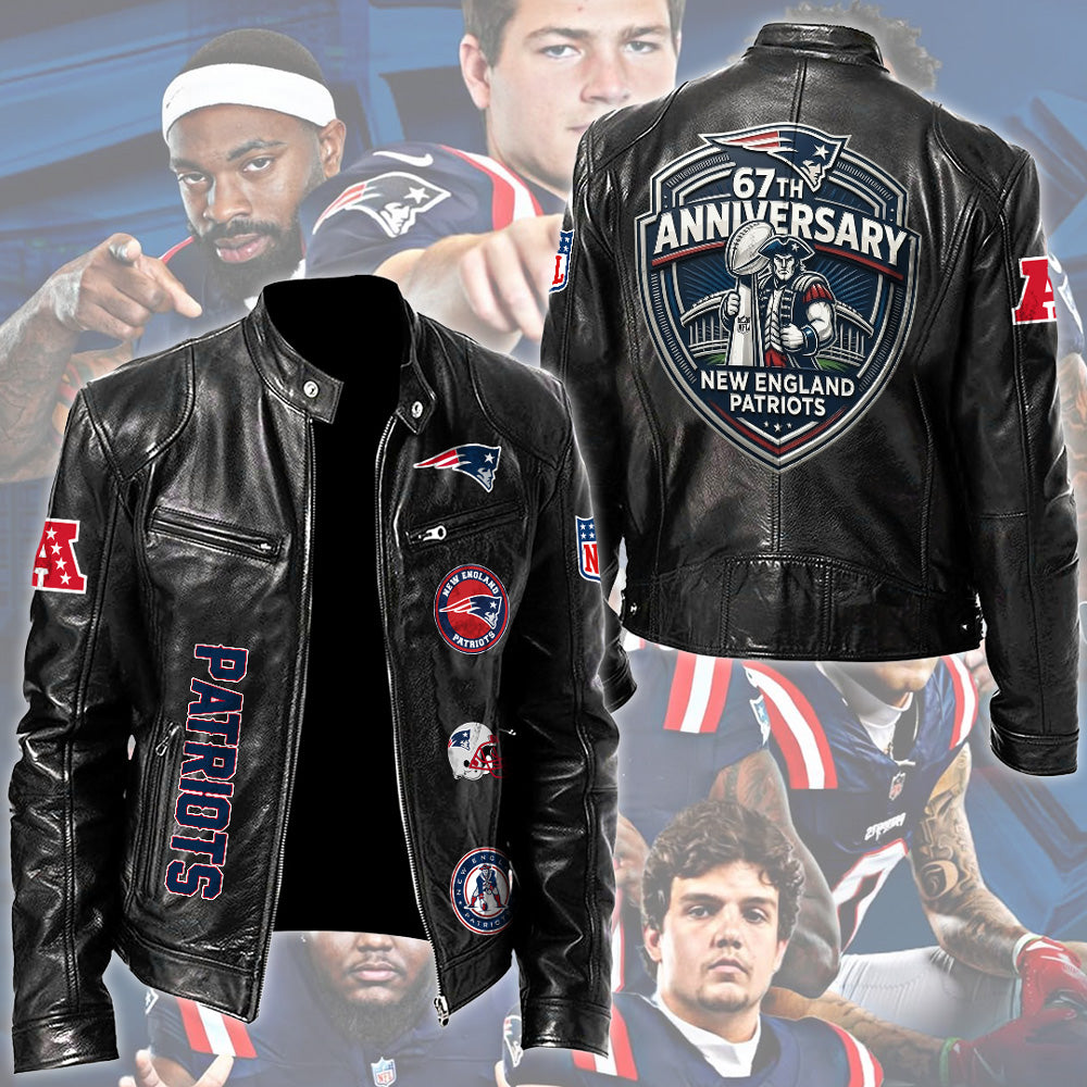 New England Patriots Motorcycle Leather Jacket – TMTHU3560