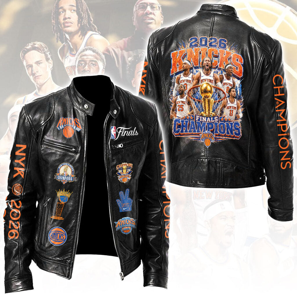New York Knicks 2026 NBA Finals Champions Motorcycle Leather Jacket – HOATT19542
