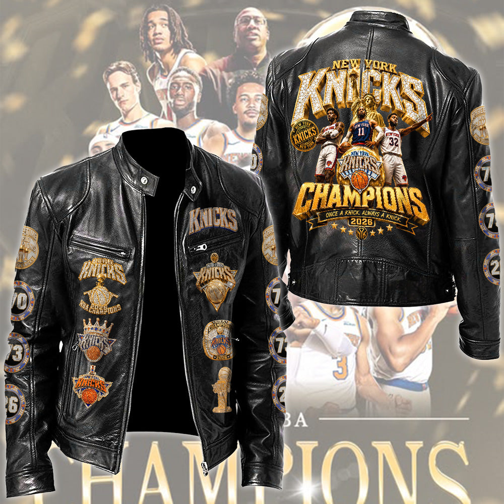New York Knicks Motorcycle Leather Jacket – GNE7561