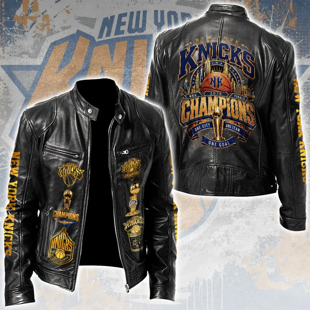 New York Knicks Motorcycle Leather Jacket – TMTHU9117