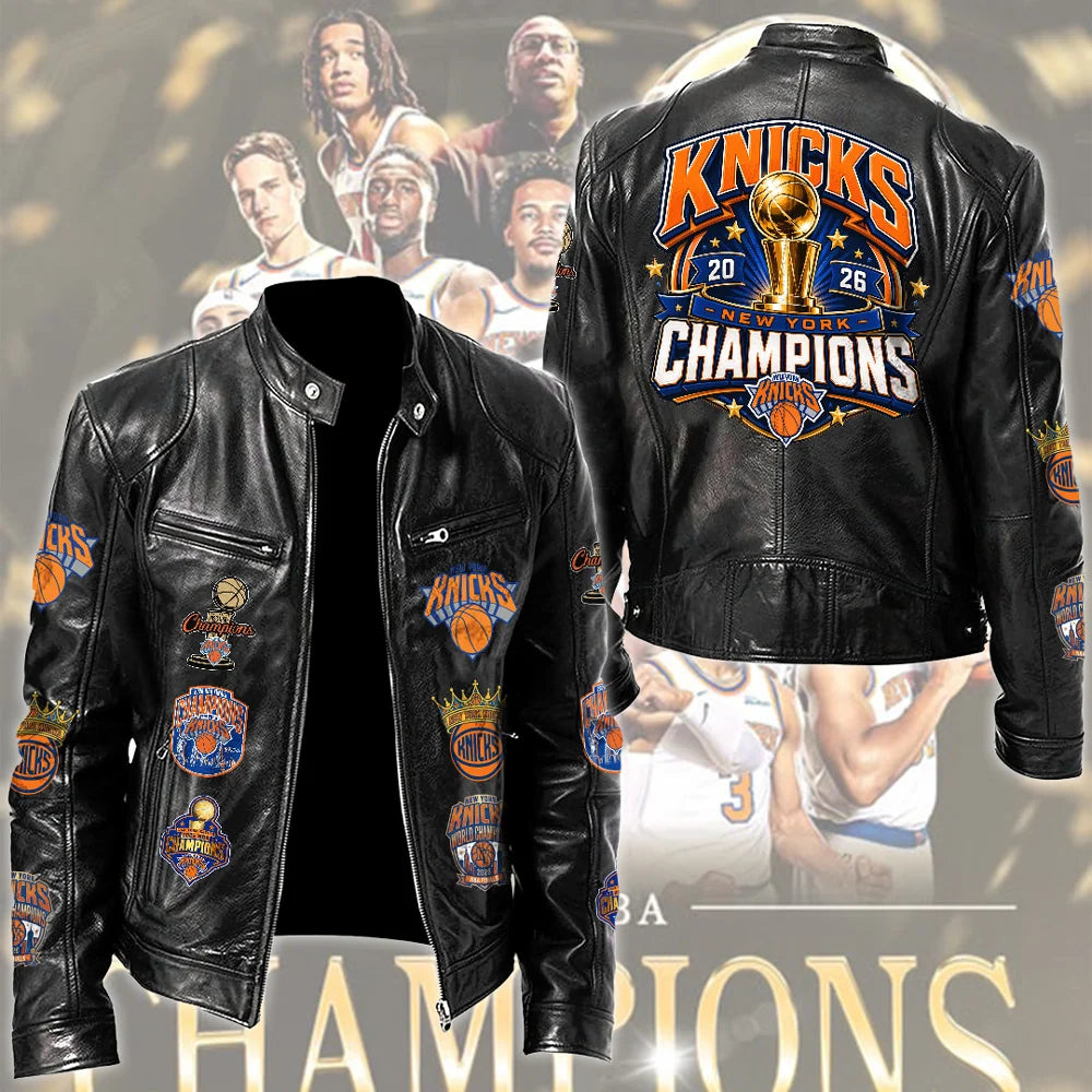 New York Knicks Motorcycle Leather Jacket – TMTHU8979