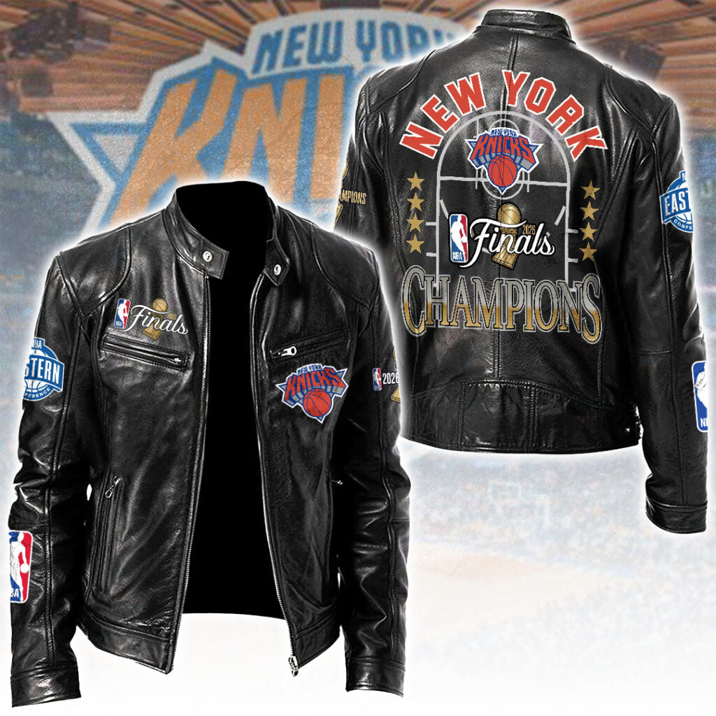 New York Knicks NBA Finals Champions 2026 Motorcycle Leather Jacket – TANTN24306
