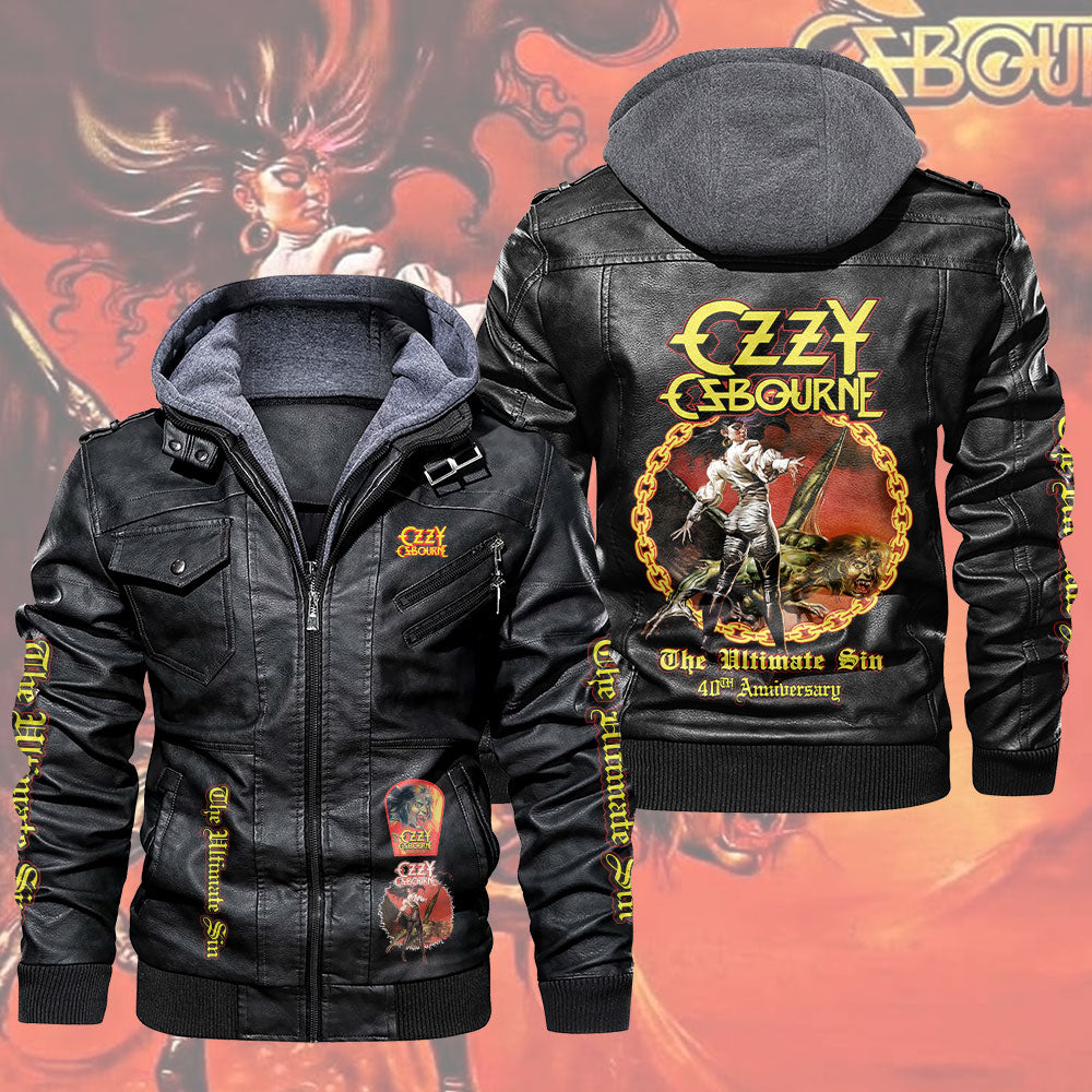 Ozzy Osbourne The Ultimate Sin 40th Anniversary 2D Leather Hooded Jacket – TMTHU6376