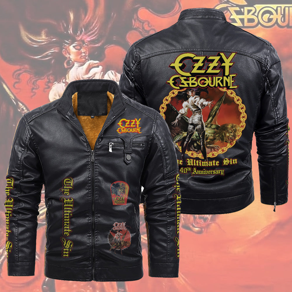 Ozzy Osbourne The Ultimate Sin 40th Anniversary 2D Leather Yellow Fleece Jacket – TMTHU6371