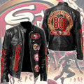 San Francisco 49ers 80th Anniversary Motorcycle Leather Jacket – TMTHU3893