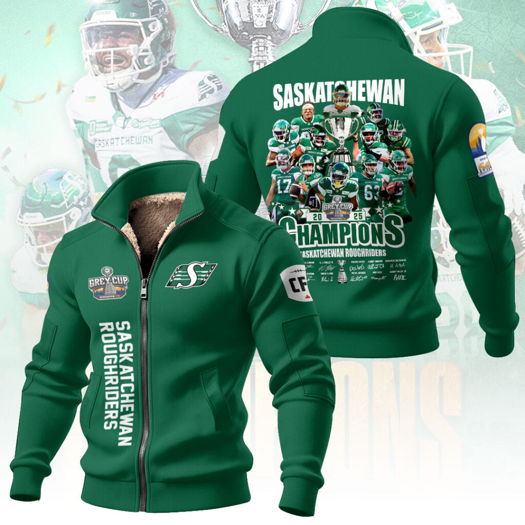 Saskatchewan Roughriders 2025 Grey Cup Champions Thick Knit Fleece Jacket – MAITM13912