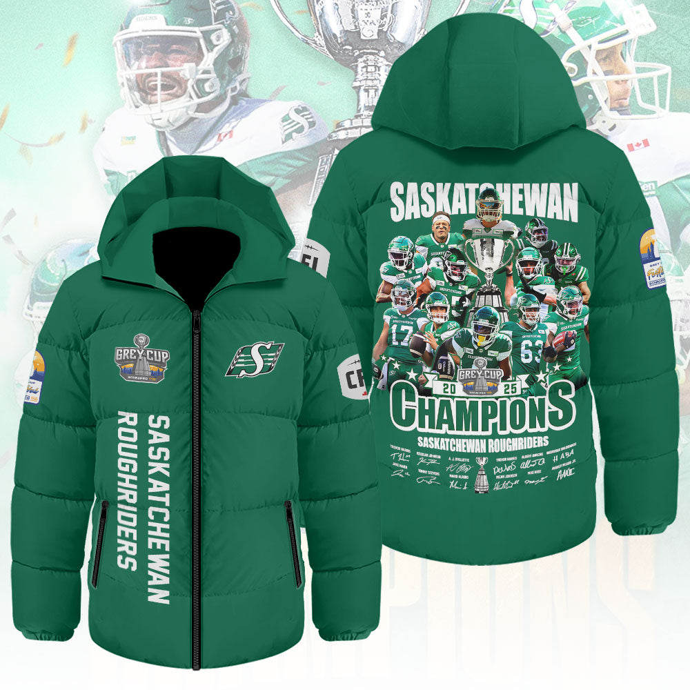 Saskatchewan Roughriders 2025 Grey Cup Champions Thickened Down Hooded Jacket – MAITM13885