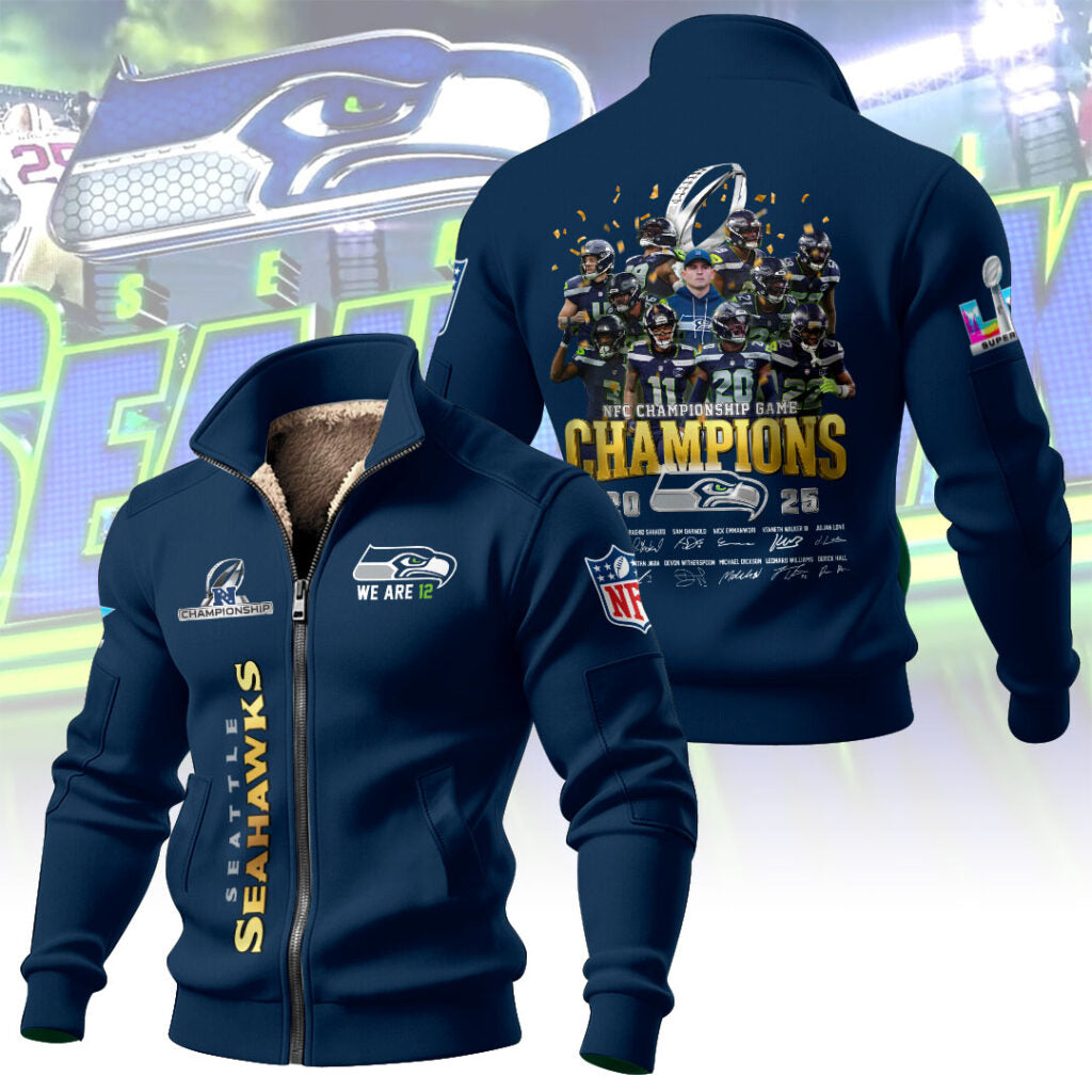 Seattle Seahawks 2025 NFC Champions Thick Knit Fleece Jacket – MAITM14694