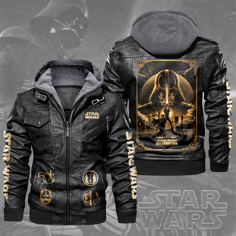 Star Wars 50th Anniversary 2027 2D Leather Hooded Jacket – TMTHU6375