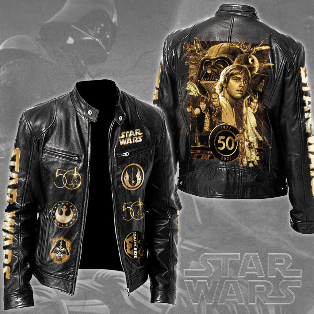 Star Wars 50th Anniversary 2027 Motorcycle Leather Jacket – TMTHU7508