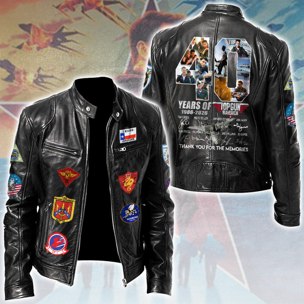 Top Gun 40th Anniversary Motorcycle Leather Jacket – TMTHU6395
