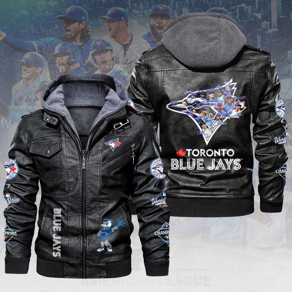 Toronto Blue Jays 2025 American League Champions 2D Leather Hooded Jacket – HOATT14122