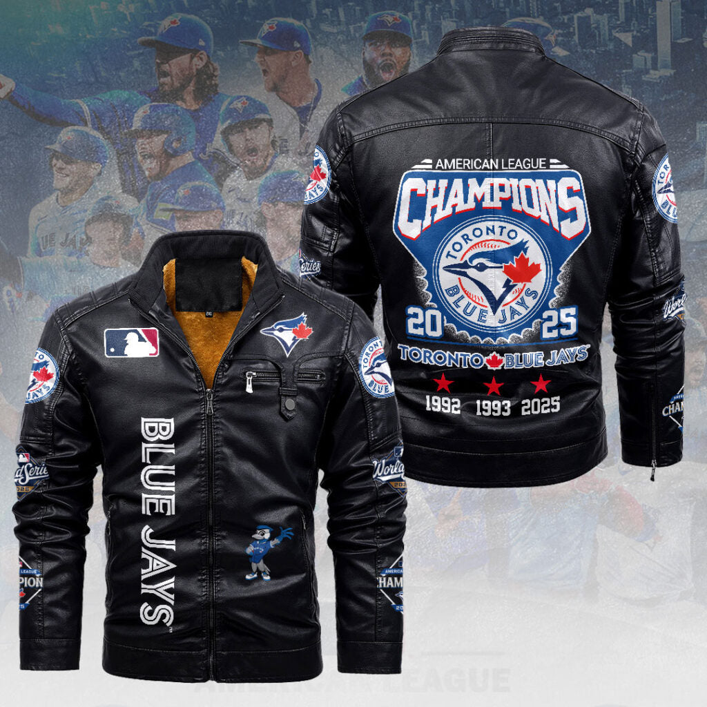 Toronto Blue Jays 2025 American League Champions 2D Leather Yellow Fleece Jacket – HOATT14691