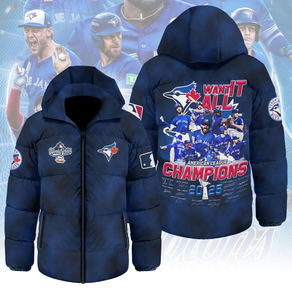 Toronto Blue Jays 2025 American League Champions Thickened Down Hooded Jacket – MAITM13891