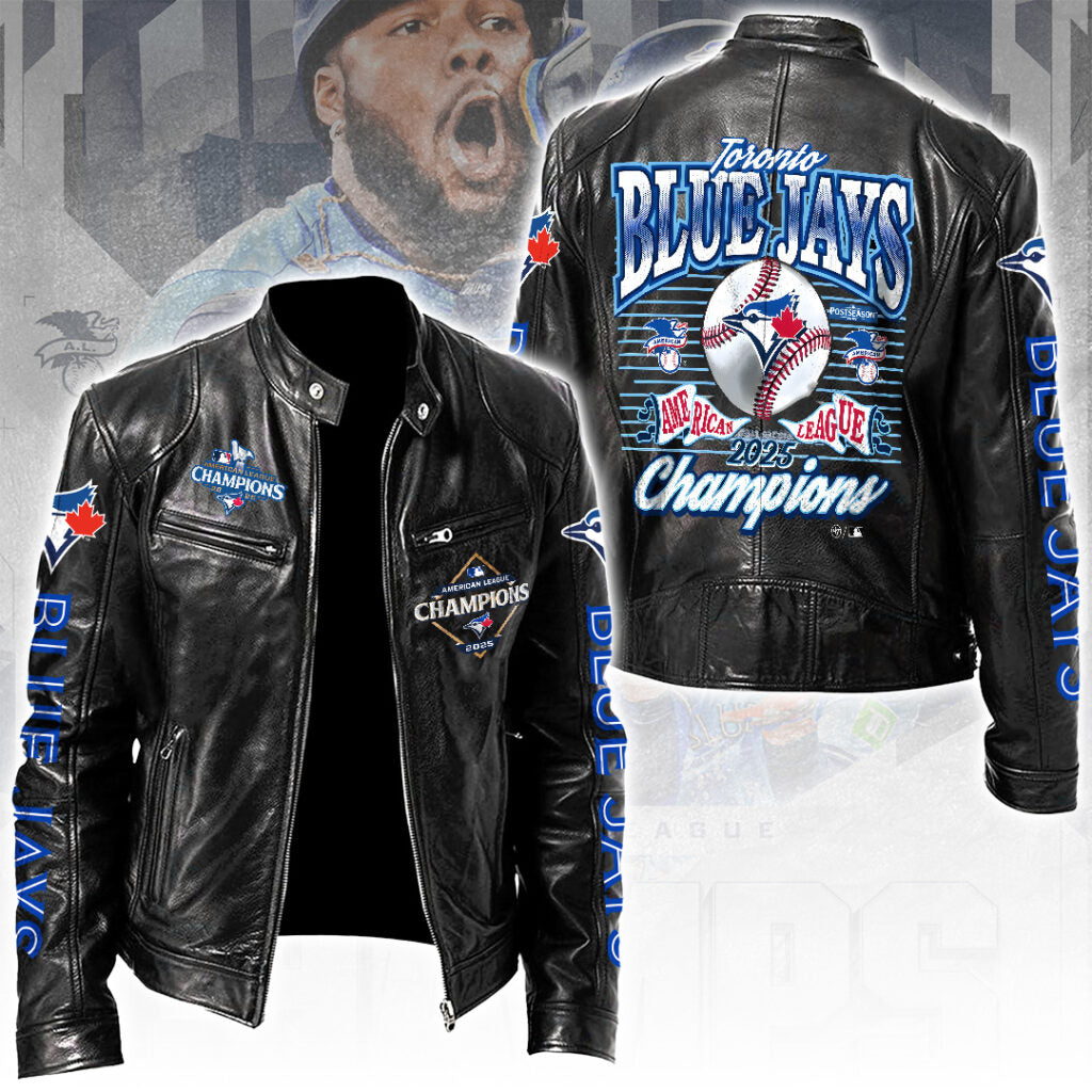 Toronto Blue Jays WinCraft 2025 American League Champions Motorcycle Leather Jacket – TANTN18762