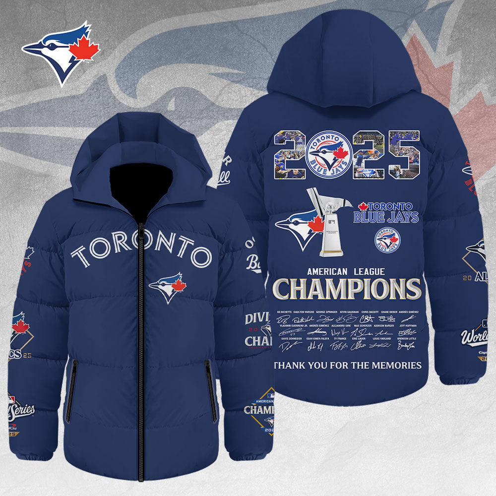 Toronto Blue Jays 2025 American League Champions Thickened Down Hooded Jacket – TMTHU2355