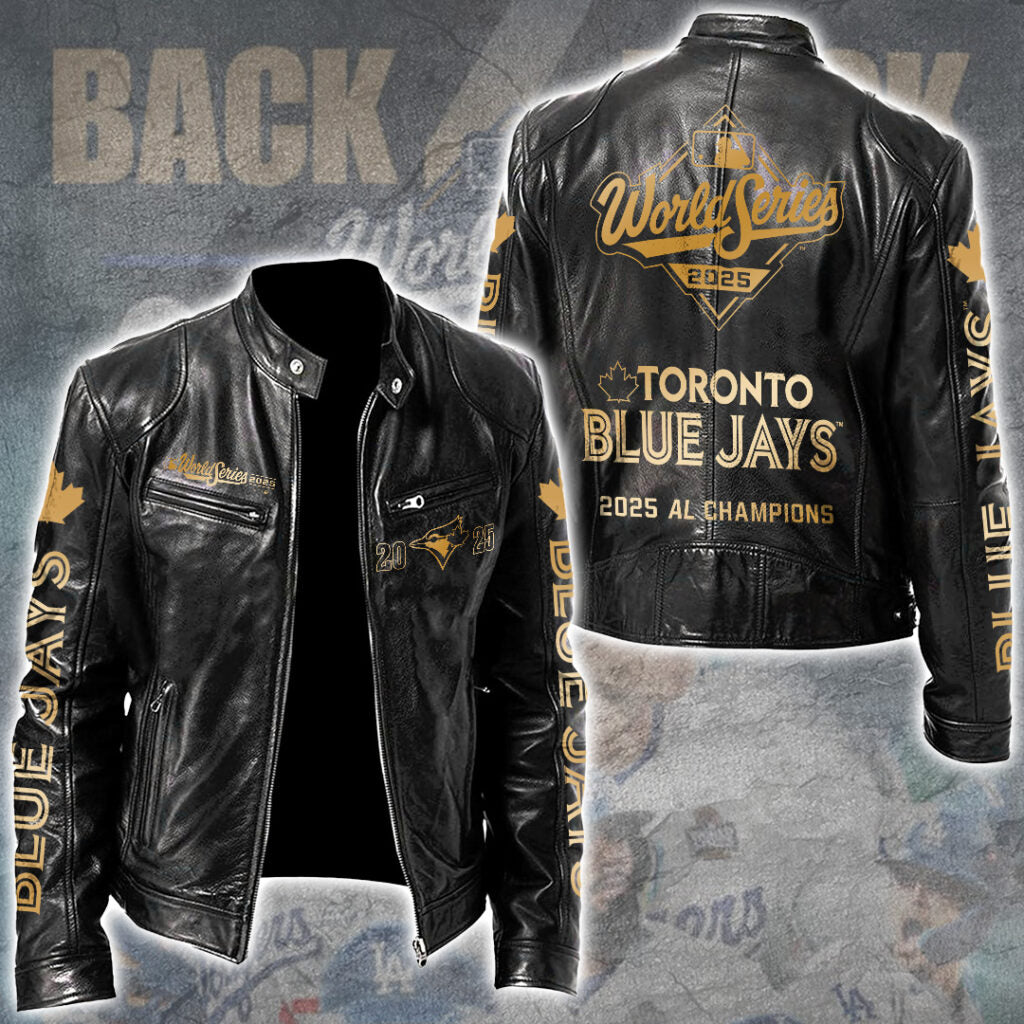 Toronto Blue Jays WinCraft 2025 American League Champions Motorcycle Leather Jacket – TANTN18776